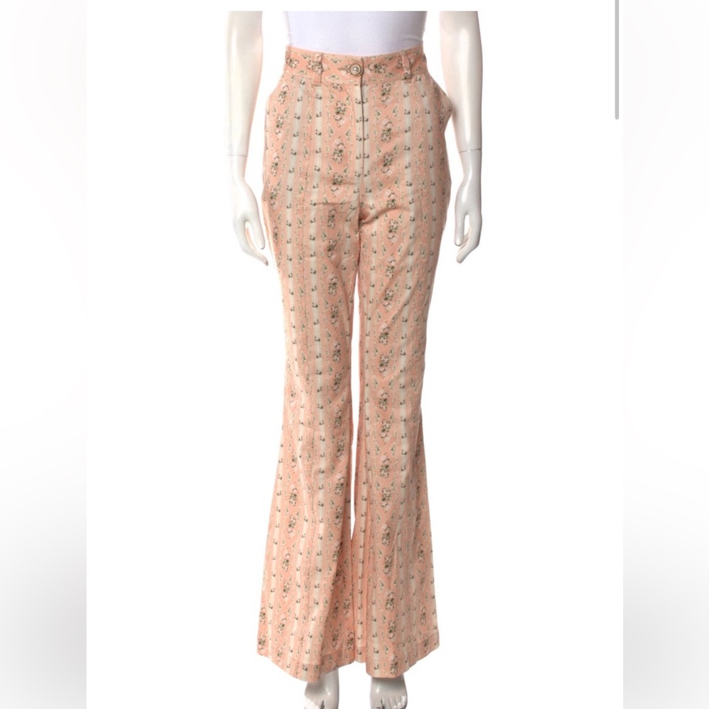 LoveShackFancy Peach Floral Flare Pants